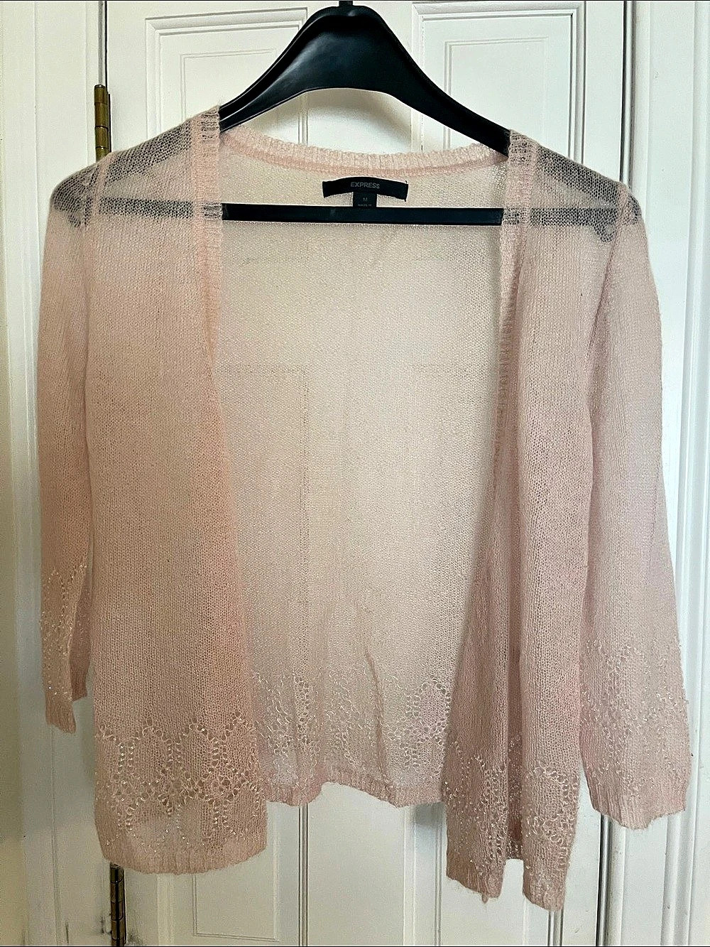 Express Open Front Knit Cardigan in Pink Size Medium